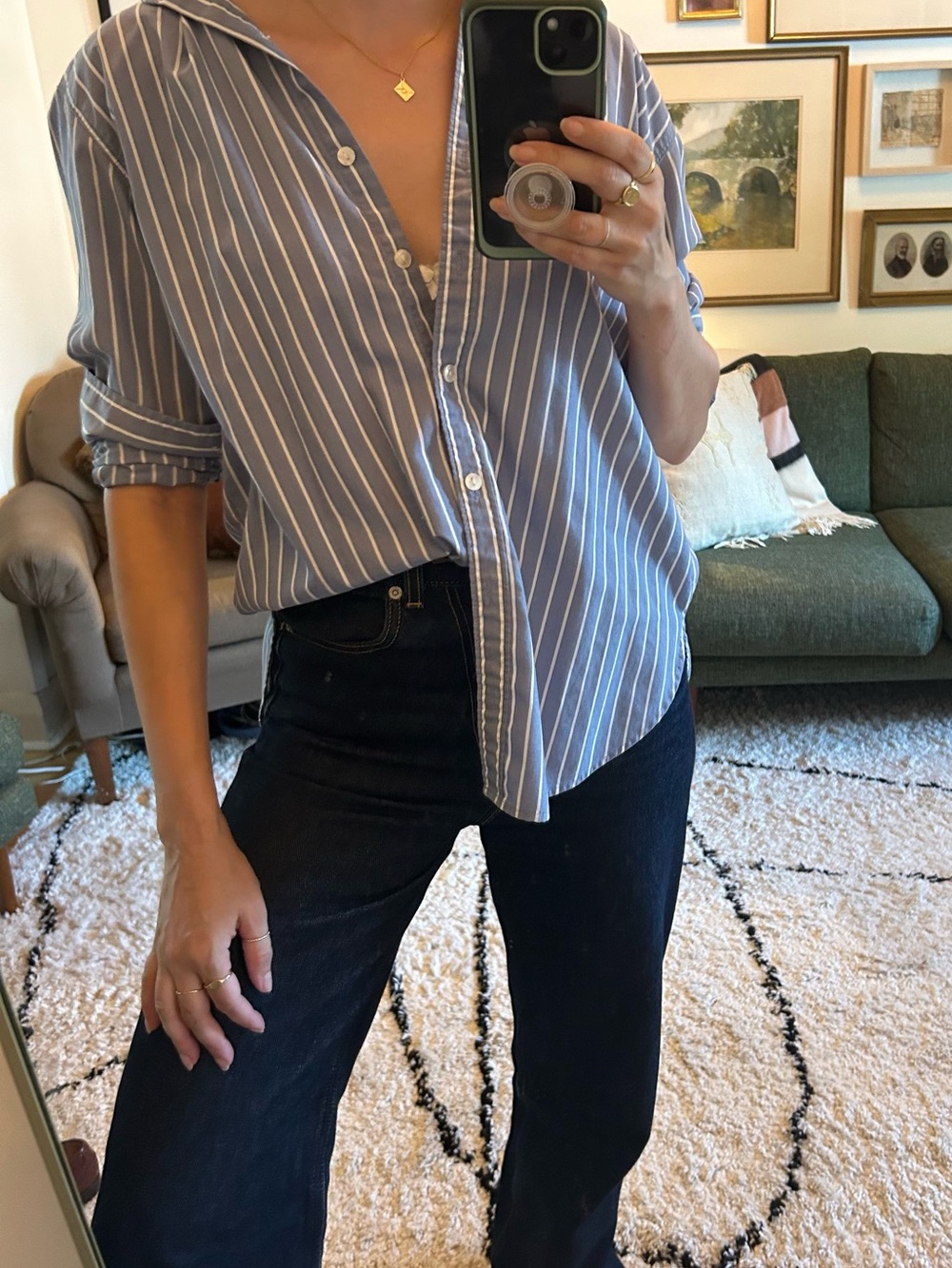 Abercrombie & Fitch Blue and White Striped Oversized Button-Down Shirt